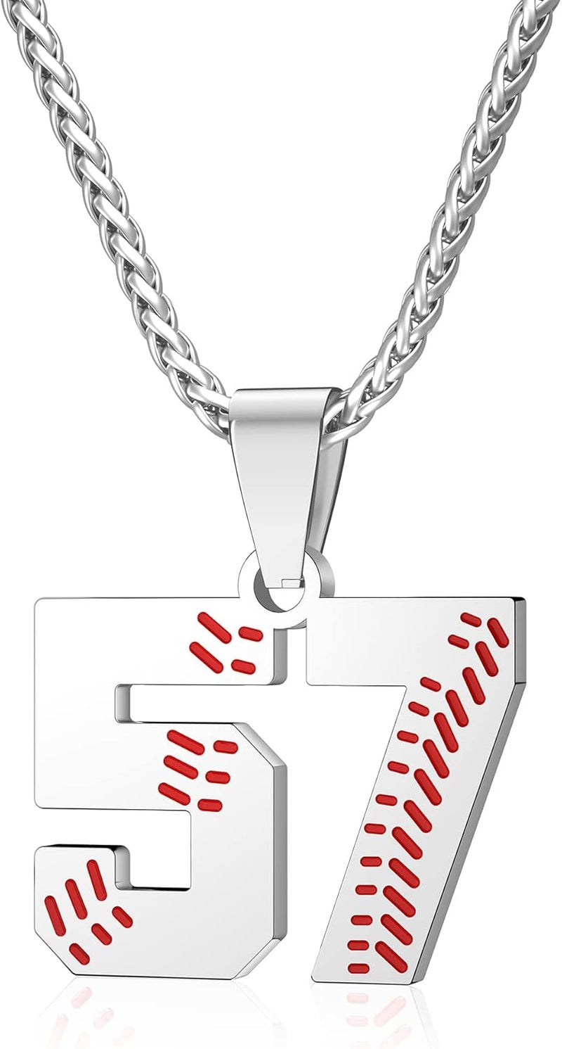 Wikavanli Personalized Baseball Jersey Number 00-99 Necklace - Stainless Steel Baseball Chain Pendant Necklace - Team Jewelry Gift for Boys, Girls, Men, Women - Image 1